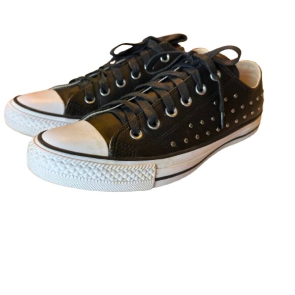 Converse All Star Womens Size 9 Black Leather with Silver Metal Studs - Picture 2 of 13